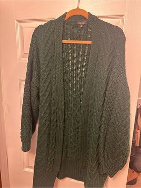 Topshop Forest Green Cable Knit Open Cardigan